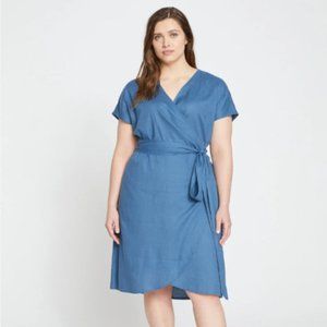 NWT universal standard Tulip Hem Linen Wrap Dress - Bleu Scolaire 22-24